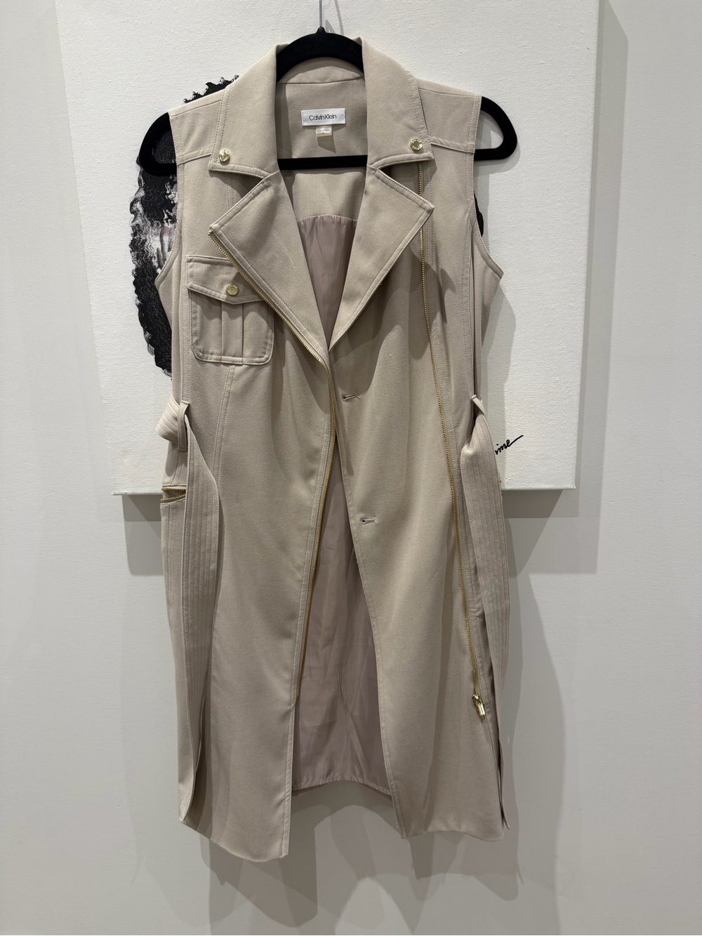 Calvin Klein Sleeveless Trench Vest in Light Beige